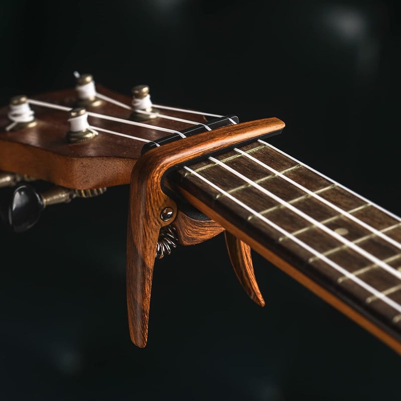 Donux Ukulele Capo for Soprano, Concert, Tenor, Baritone Ukulele with felt picks (Walnut) - Image 3